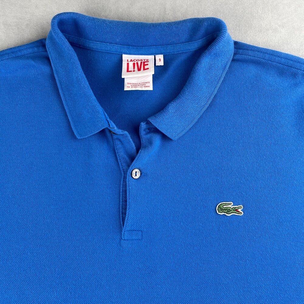 Lacoste Live Polo Shirt Mens Size 9 Blue Classic‎ Croc Logo Casual Preppy Peru - Picture 3 of 8
